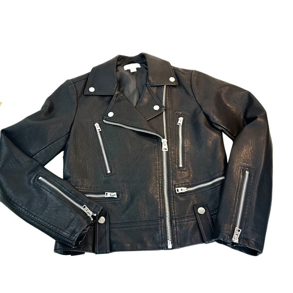 TOPSHOP Fred Faux Leather Biker Jacket Size: 4P Color: Black - Picture 10 of 16